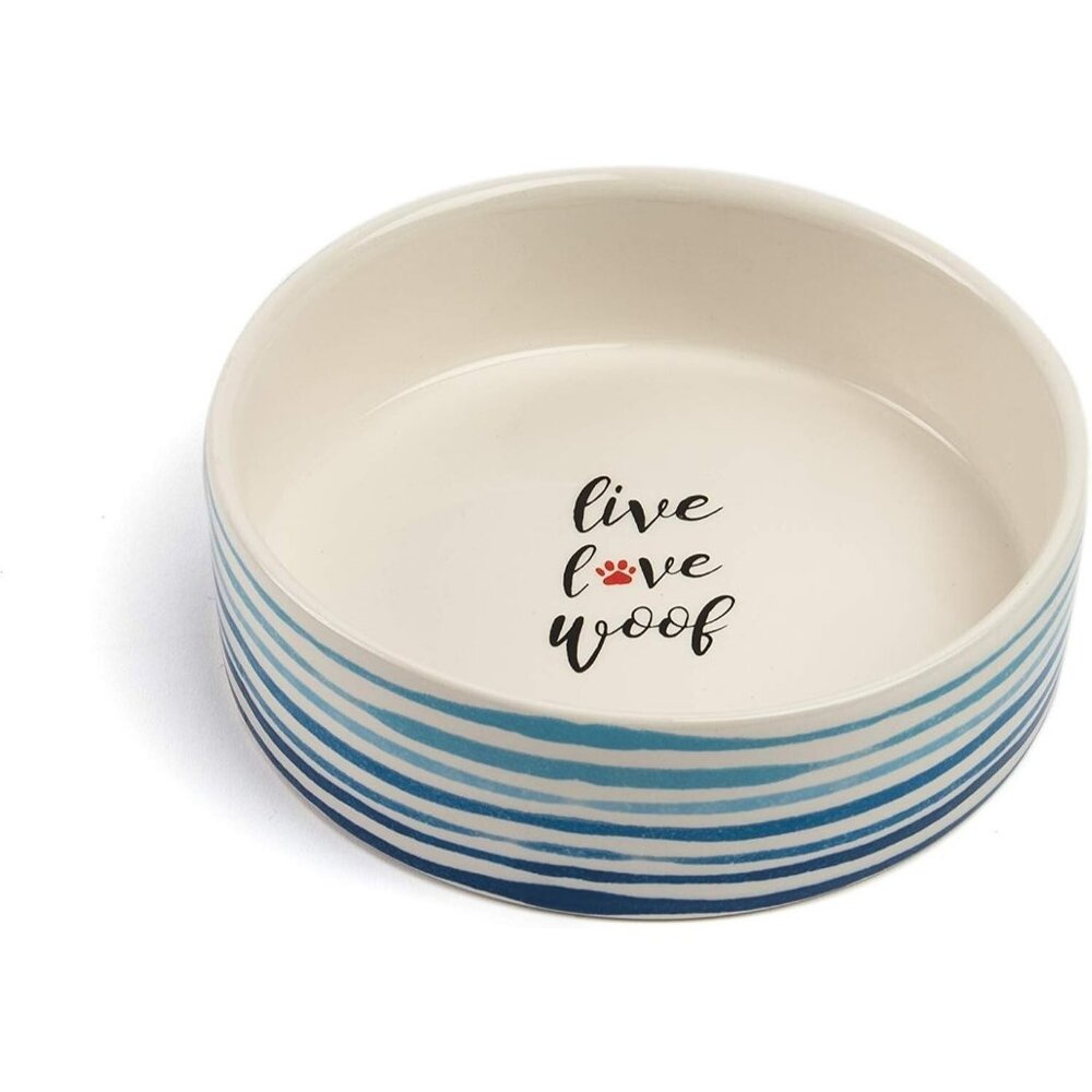 Park Life Designs Blue Striped Medium Pet Bowl 6-1/4 in Diameter Ceramic 14010